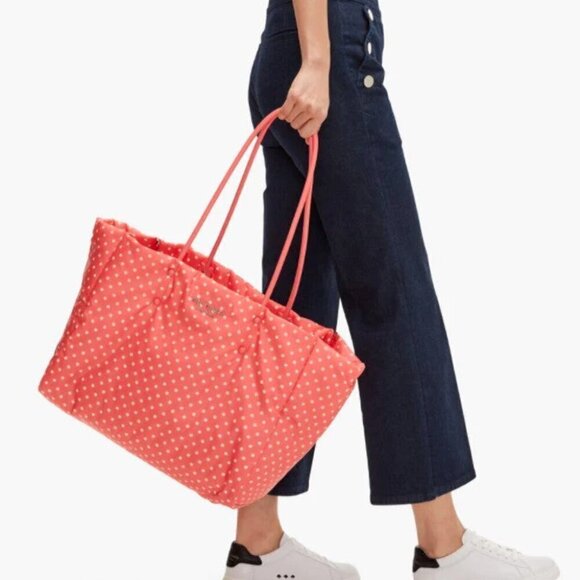 Kate Spade Everything Puffy Tote Dots Pink Nylon Leather Large Shoulder Bag - Picture 5 of 15